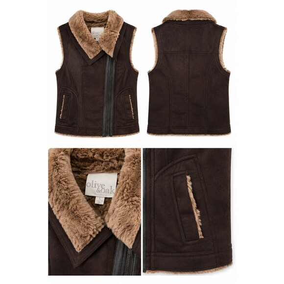 Olive + Oak Jackets & Blazers - Olive & Oak Women’s L Brown Faux Shearling Faux Suede Vest Full Zip Moto